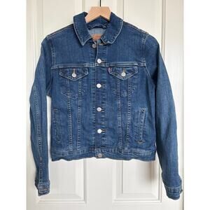 Levi's Premium Denim Trucker Jacket Blue Dark Wash Regular Fit Western Casual M